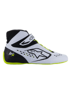 Alpinestars Tech-1 KX V3 sko - FIA, kartingsko, sort, hvid og fluorescerende gul, slank sideprofil med hvid termosvejset overdel, sort hælkappe med KX-logo, fluorescerende gul sål og snørebånd, professionelt motorsportdesign til karting