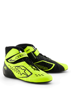 Alpinestars Tech-1 KX V3 kartingsko, sort og gul fluo, slank performance-profil, asymmetrisk snøring med justerbar ankelrem, laserskårne perforeringer for åndbarhed, letvægts termo-svejset konstruktion, FIA 8877-2022 certificeret motorsportsfodtøj