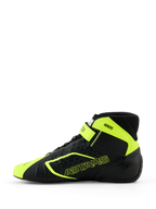 Alpinestars Tech-1 KX V3 karting-sko, sort og gul fluo, set fra siden med sømløs termo-svejset konstruktion, laser-skårne perforeringer, klare gule detaljer med ASTARS-branding og justerbar ankelrem, slankt motorsport-design
