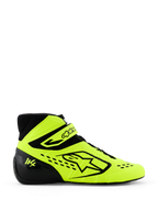 Alpinestars Tech-1 KX V3 karting-sko, gul fluo og sort, sideprofil med markant Alpinestars-logo, justerbar ankelrem og laserskårne perforeringer for åndbarhed, professionelt motorsportsfodtøj.