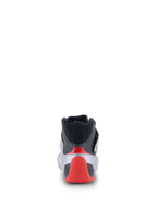 Alpinestars Tech-1 Z V3 Shoes FIA, Auto Racing Shoes, Rear view in Dark Silver Black and Red, featuring a red thermo-formed heel cup and black knitted collar, professional motorsport footwear