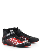 Alpinestars Tech-1 Z V3 Shoes FIA, Auto Racing Shoes, Black with Red and White accents, featuring a large white star logo on the side, thin red soles, and a precision wire lacing system with an ankle strap.