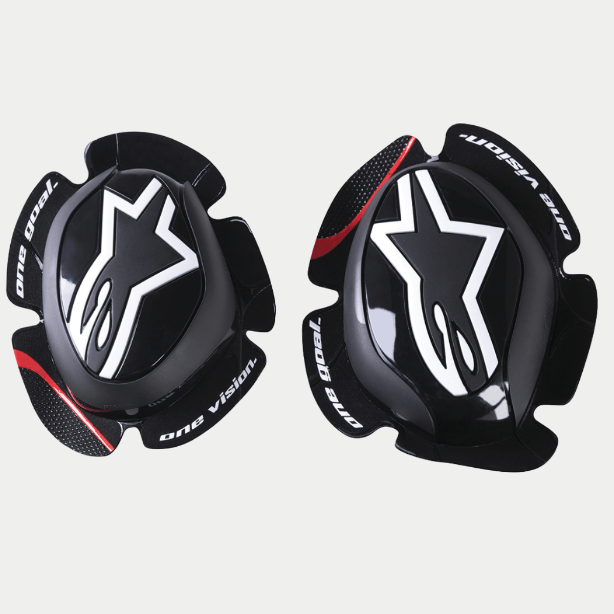Alpinestars GP Pro knæ-slider s, sorte, me d hvidt Alpine stars stjernelo go, 'one goal. one vision.' t ekst på kantern e, rød accents tribe på tekstu rerede vinger, anatomisk form et polymerforbi ndelse til moto rcykel-raceruds tyr