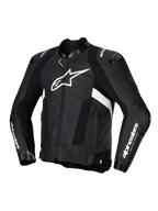 Alpinestars Missile V3 Læder Jakke, herre-motorcykelracingjakke i sort og hvid, premium okseskindskonstruktion med CE-certificering og skulder- og albuebeskyttelse