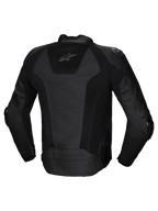 Alpinestars Missile V3 Airflow Læderjakke, herre-motorcykelracingjakke set bagfra i sort med perforerede læderpaneler og strækindsatser, CE-certificeret AA-klasse