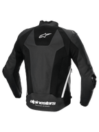 Alpinestars Missile V3 Airflow Læder Jakke, herre-motorcykelracingjakke set bagfra, sort og hvid, premium perforeret læder med strækpaneler og logo på ryggen