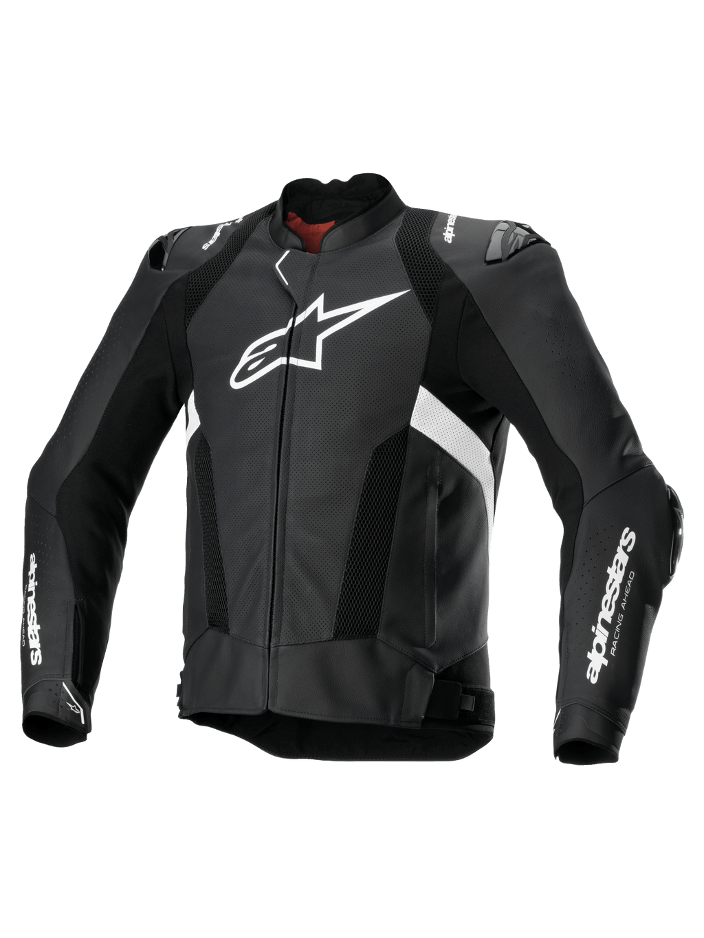 Alpinestars Missile V3 Airflow Læderjakke, herre-motorcykelracingjakke i sort og hvid, perforeret præmiumlæder med skulder- og albuebeskyttere samt Tech-Air-kompatibilitet