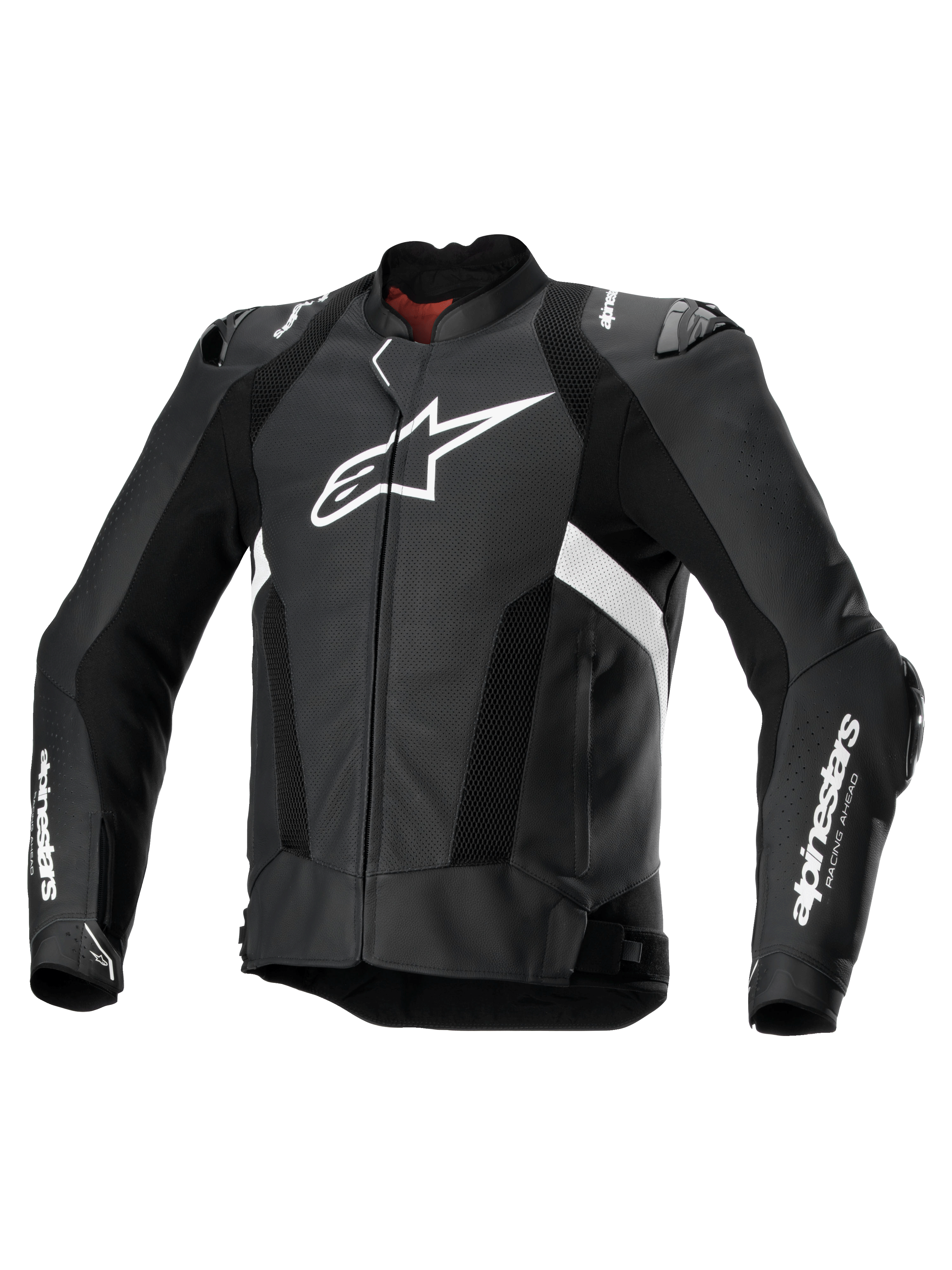 Alpinestars Missile V3 Airflow Læderjakke, herre-motorcykelracingjakke i sort og hvid, perforeret præmiumlæder med skulder- og albuebeskyttere samt Tech-Air-kompatibilitet