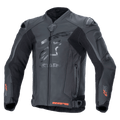 Alpinestars GP Plus R V4 Rideknit læderjakke, sort, professionel motorcykeljakke til racing, tonalt stjernelogo på brystet, røde Rideknit-detaljer på manchetter og nederste kant, perforerede ventilationspaneler, DFS-skulderbeskyttere, premium læderkonstruktion med integreret RIDEKNIT-teknologi