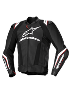 Alpinestars Missile V3 Ignition læderjakke, herre motorcykelracingjakke, sort og hvid med røde detaljer, CE-certificeret AA, premium bovin læderkonstruktion