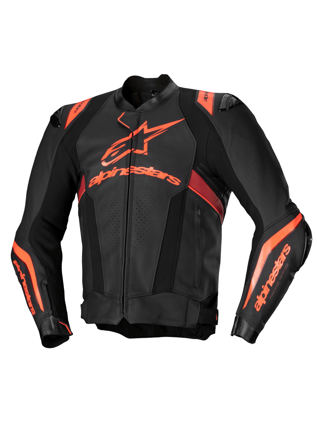 Alpinestars Missile V3 Ignition læderjakke, herre motorcykelracingjakke, sort og rød fluo, CE-certificeret