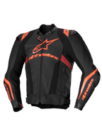 Alpinestars Missile V3 Ignition læderjakke, herre motorcykelracingjakke, sort og rød fluo, CE-certificeret