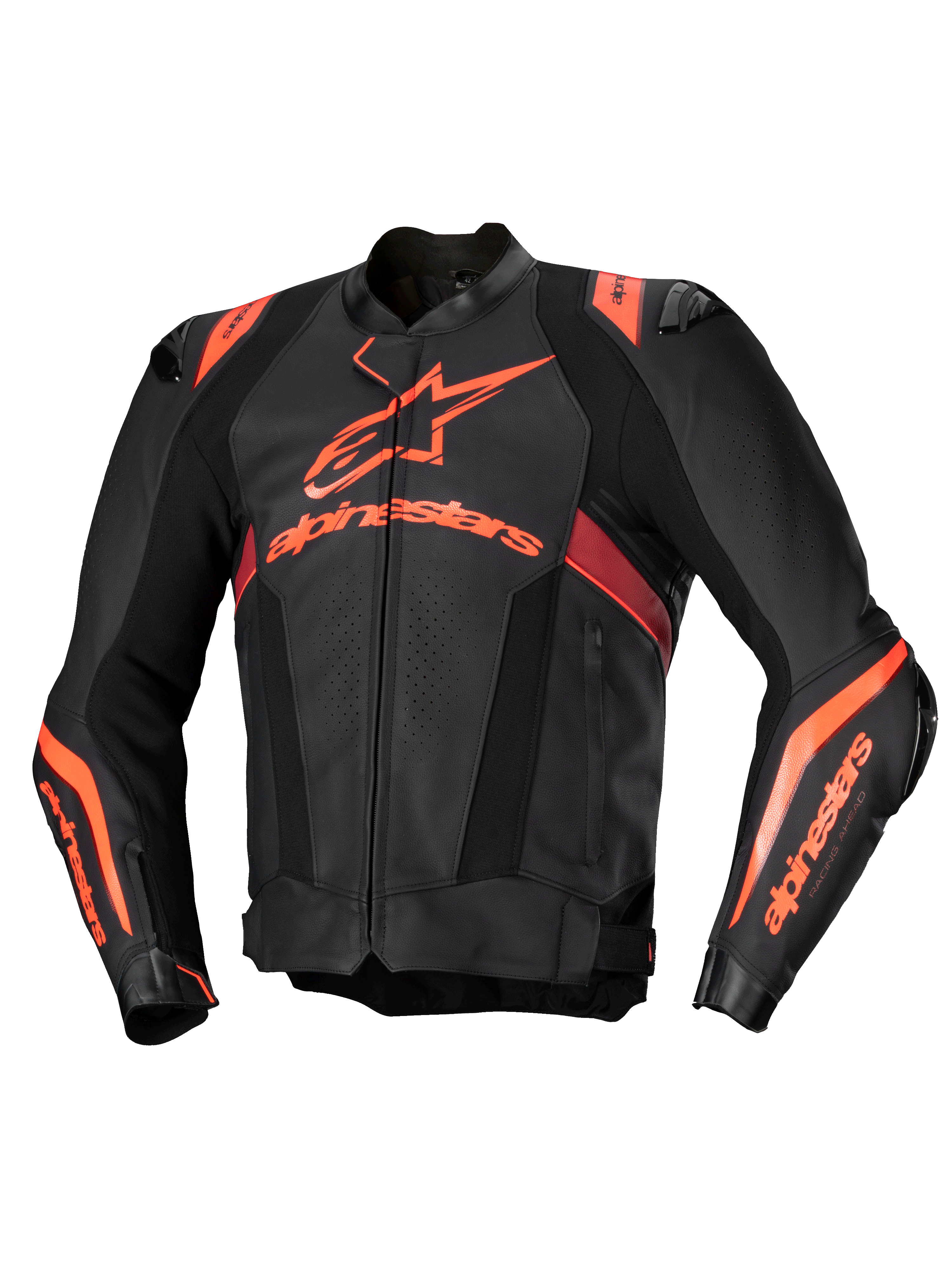Alpinestars Missile V3 Ignition læderjakke, herre motorcykelracingjakke, sort og rød fluo, CE-certificeret