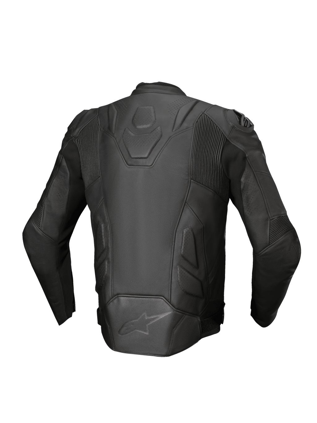 Alpinestars Dusk læderjakke, sort motorcykeljakke i premium læder med stretch accordionpaneler, set bagfra.