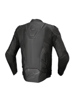 Alpinestars Dusk læderjakke, sort motorcykeljakke i premium læder med stretch accordionpaneler, set bagfra.