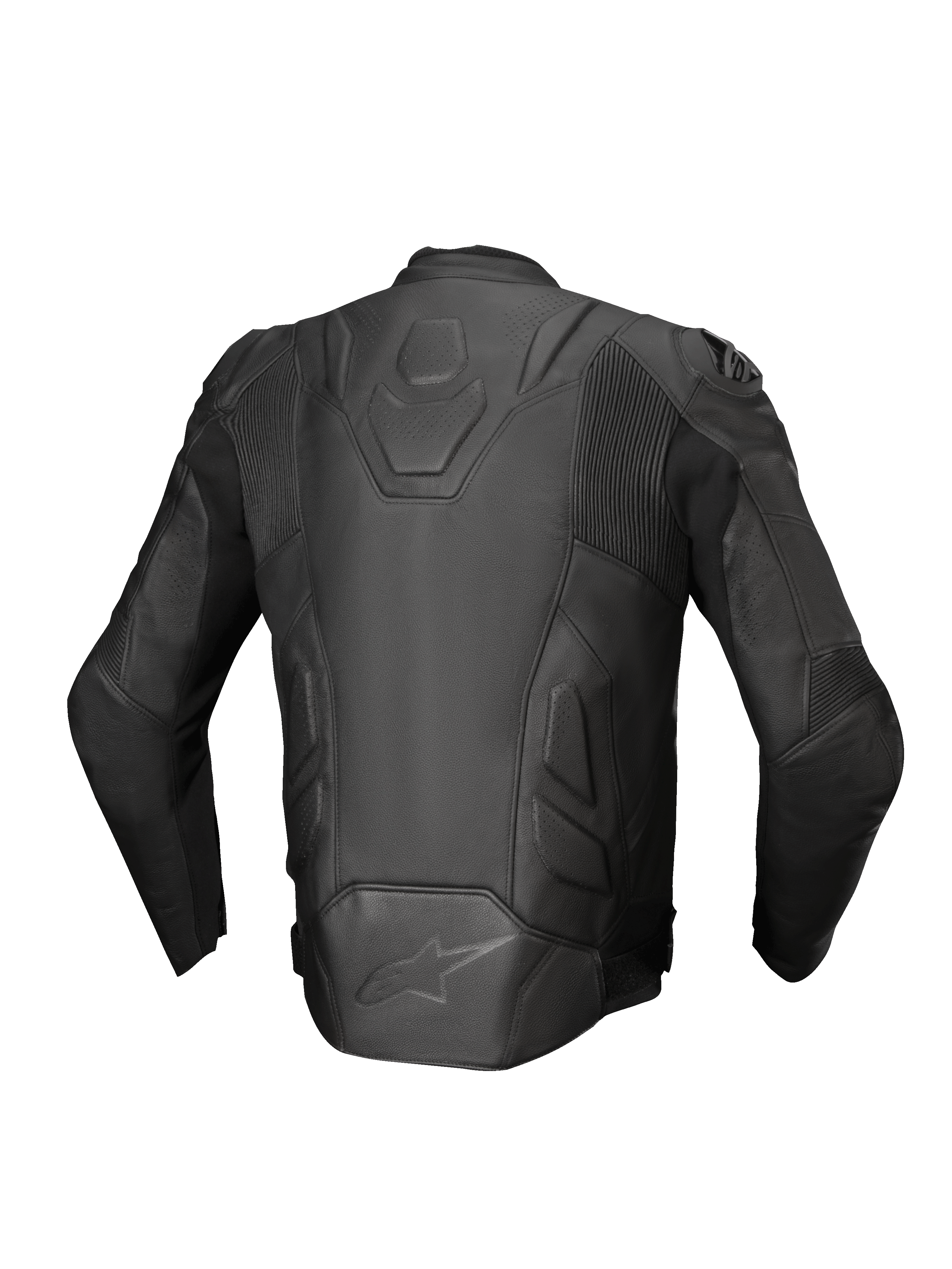Alpinestars Dusk læderjakke, sort motorcykeljakke i premium læder med stretch accordionpaneler, set bagfra.