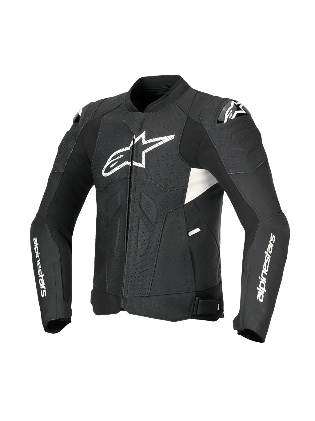 Alpinestars Dusk Airflow Læderjakke, herre-motorcykellæderjakke i sort og hvid med omfattende perforeringer, DFS-skulderbeskyttelse og CE-certificering