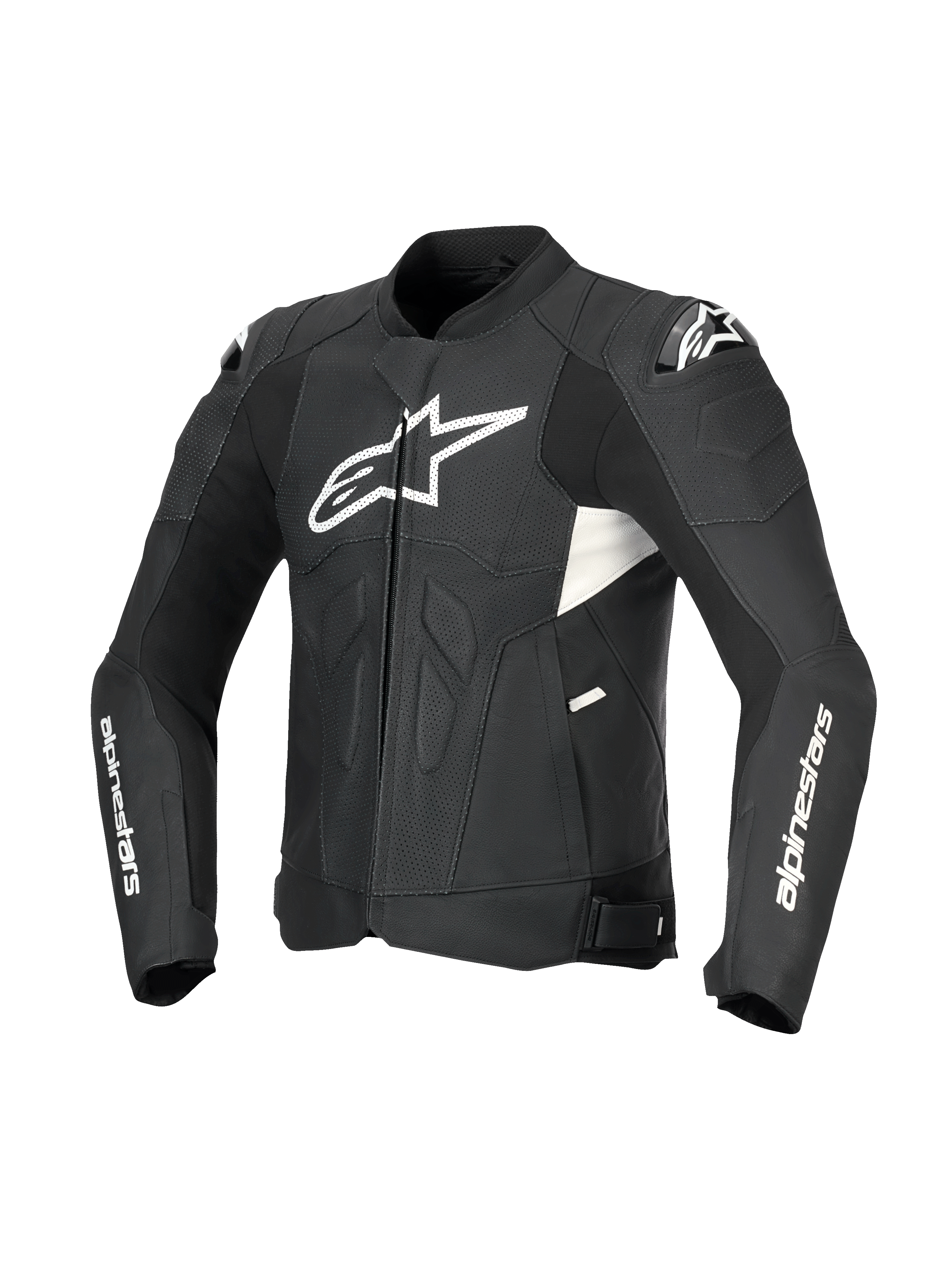 Alpinestars Dusk Airflow Læderjakke, herre-motorcykellæderjakke i sort og hvid med omfattende perforeringer, DFS-skulderbeskyttelse og CE-certificering