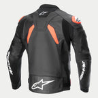 Alpinestars GP Plus R V4 Airflow læderjakke, herre-motorcykelracingjakke, set bagfra i sort med røde og hvide detaljer, med perforerede paneler og race-grade læder