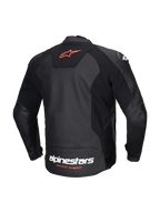 Alpinestars Faster V3 Læder Jakke, herre-motorcykeljakke, set bagfra i sort og rød, med premium læder, HRSF-strækpaneler og CE-certificering