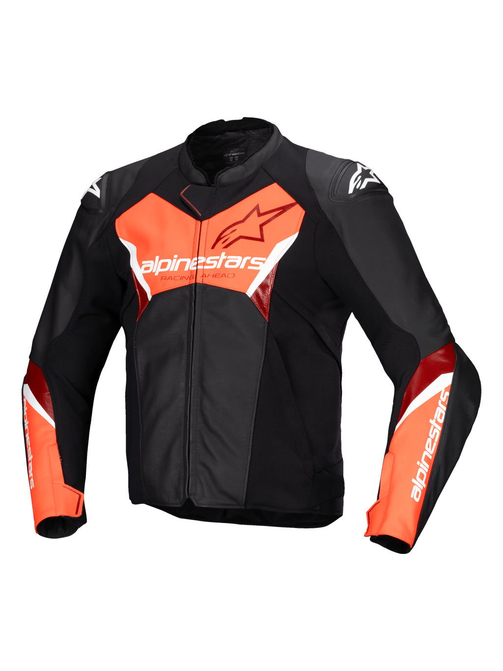 Alpinestars Faster V3 Læder Jakke, herre-motorcykelracingjakke, sort og rød, CE-certificeret med premium læder og strækpaneler