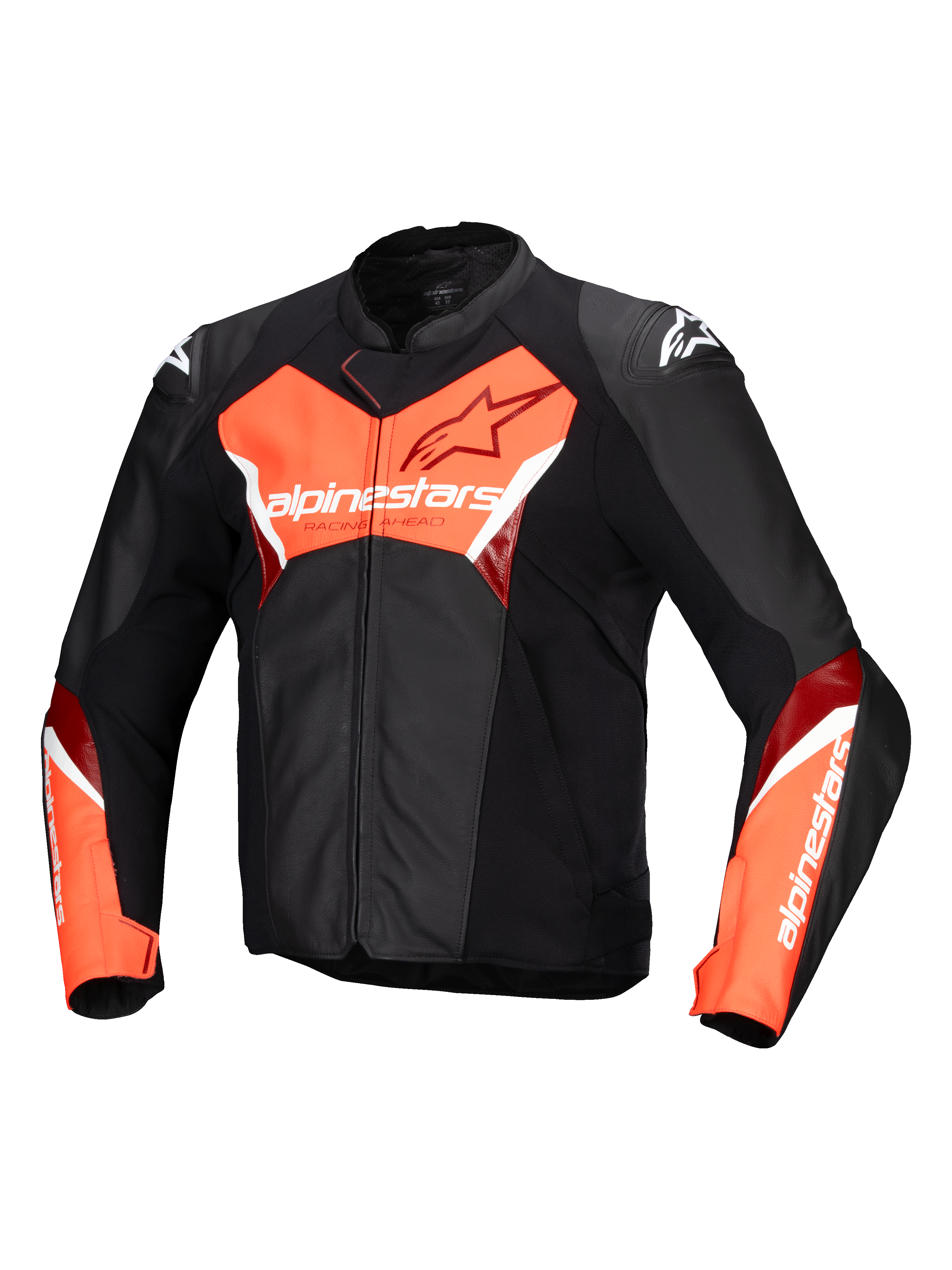 Alpinestars Faster V3 Læder Jakke, herre-motorcykelracingjakke, sort og rød, CE-certificeret med premium læder og strækpaneler