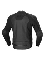 Alpinestars Faster V3 læderjakke, herre-motorcykeljakke, set bagfra i sort, CE-certificeret AA-klasse med avancerede HRSF stretchpaneler og ergonomisk design