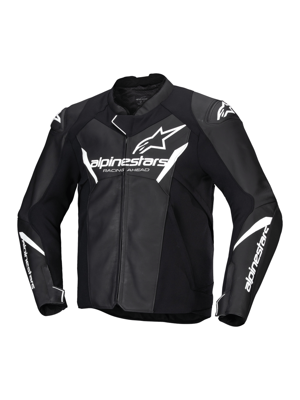 Alpinestars Faster V3 Læder Jakke, herre-motorcykeljakke i sort og hvid, CE-certificeret AA med læderkonstruktion og strækpaneler