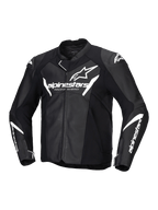 Alpinestars Faster V3 Læder Jakke, herre-motorcykeljakke i sort og hvid, CE-certificeret AA med læderkonstruktion og strækpaneler