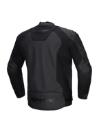 Alpinestars Faster V3 Airflow Læderjakke, herre-motorcykeljakke, sort, CE-certificeret med perforeret læder og strækpaneler, set bagfra med strækindsatser og branding