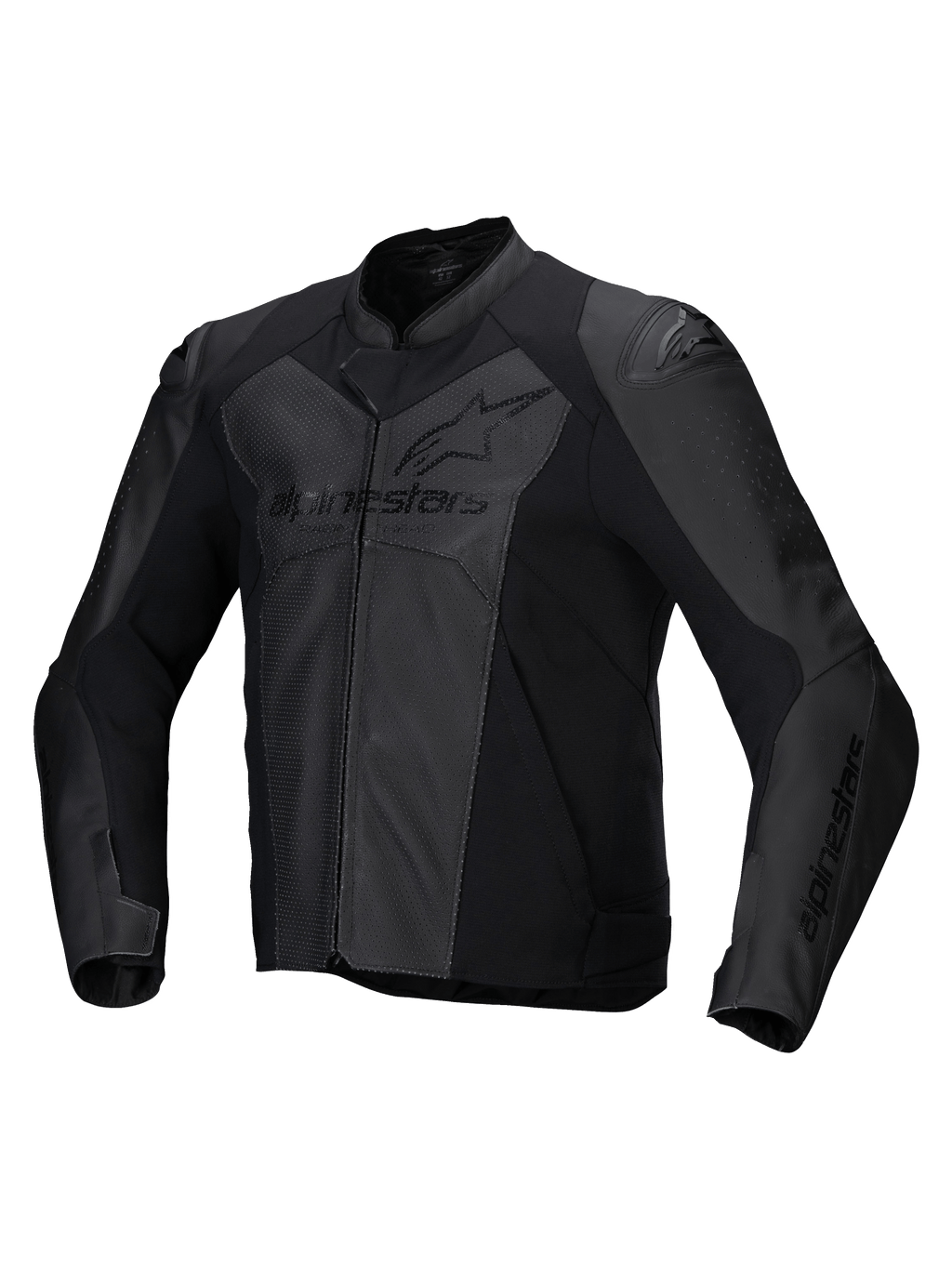 Alpinestars Faster V3 Airflow læderjakke, herre-motorcykeljakke i sort med perforerede paneler og skulderbeskyttelse