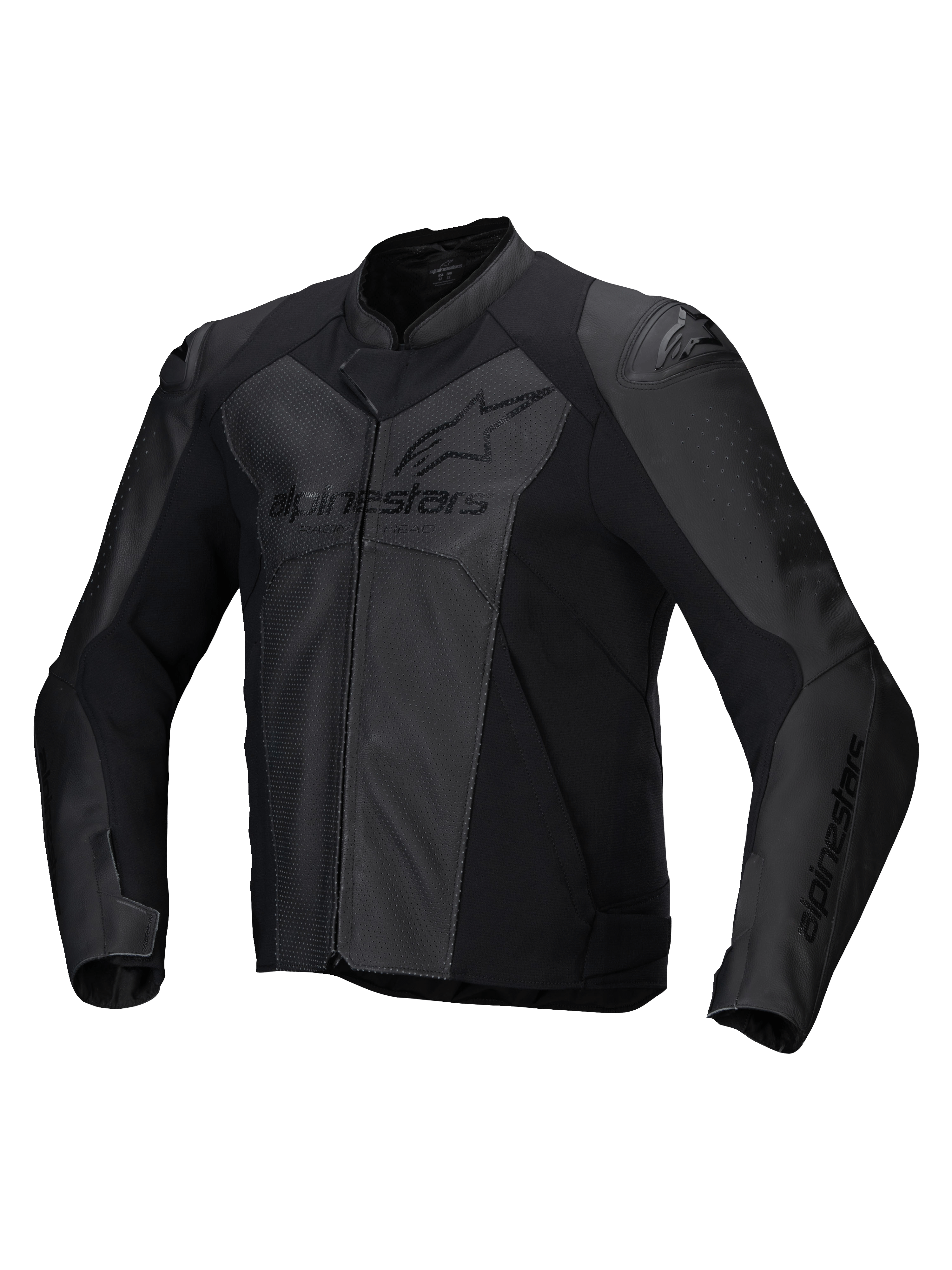 Alpinestars Faster V3 Airflow læderjakke, herre-motorcykeljakke i sort med perforerede paneler og skulderbeskyttelse