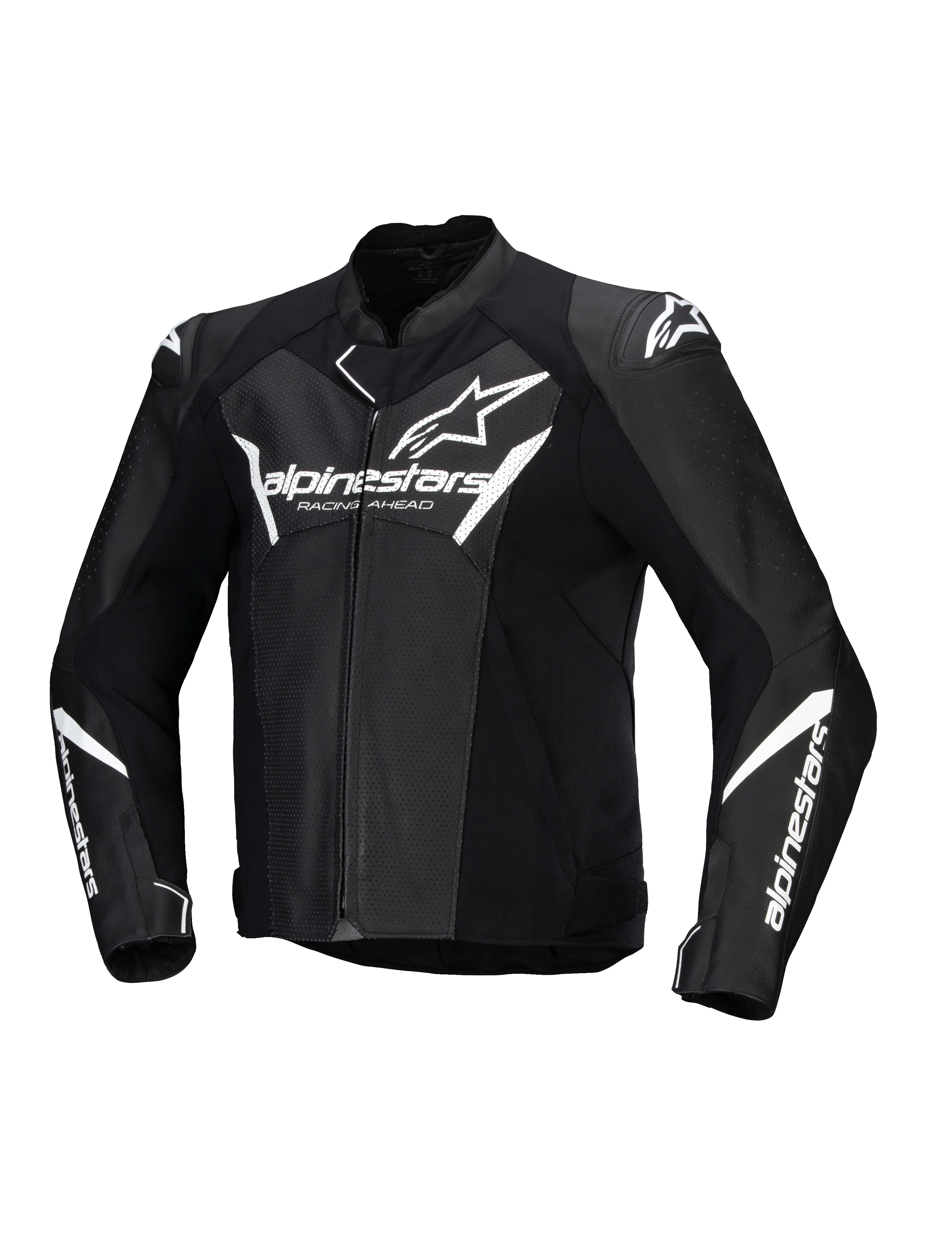 Alpinestars Faster V3 Airflow Leather Jacket, Men's Motorcycle Sport Riding Jacket, Black and White, CE Certified with perforated leather and shoulder protectors