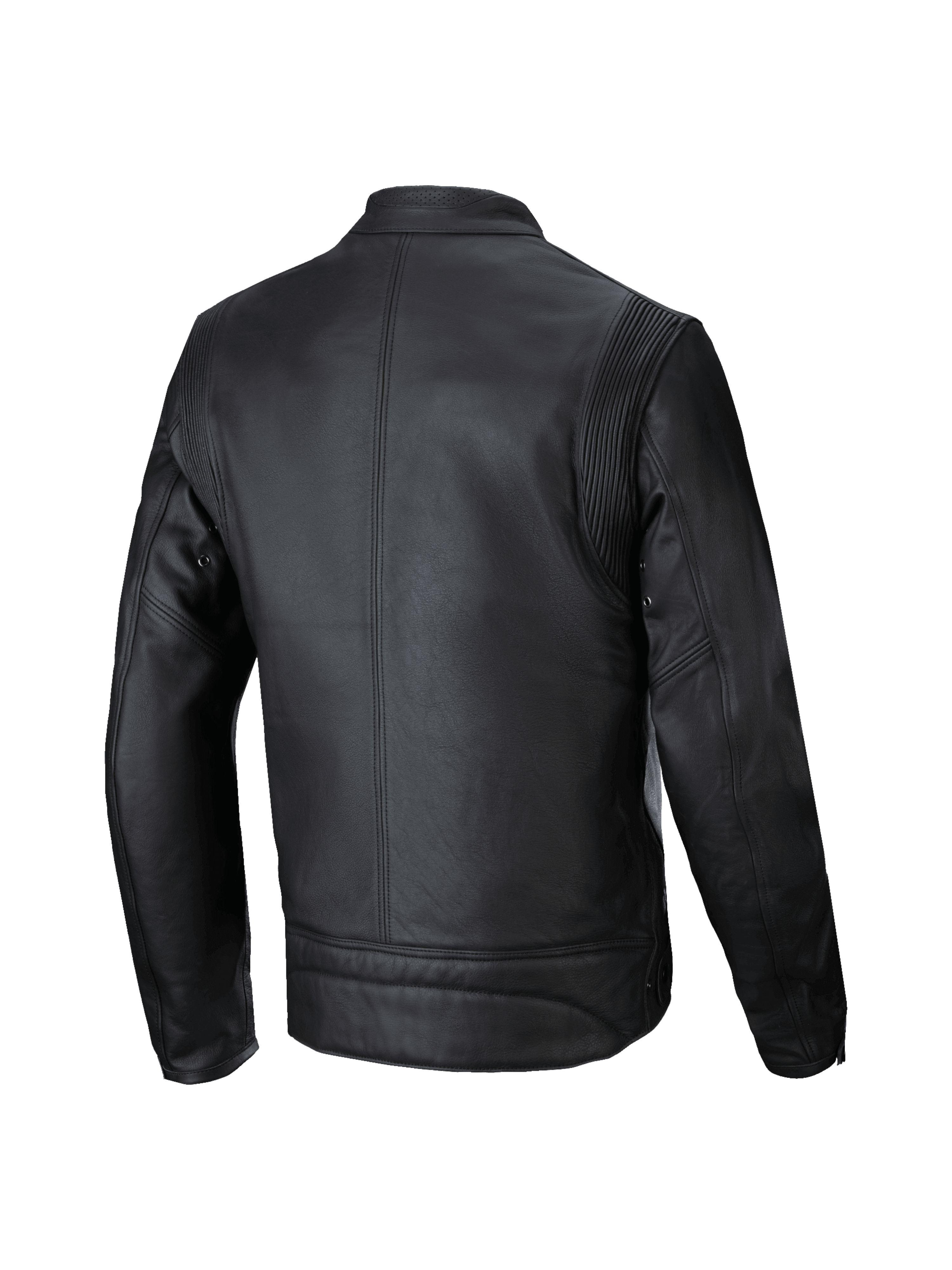 Alpinestars Dyno Leather Jacket, black men's urban motorcycle jacket in premium bovine leather, rear view.