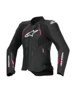 Alpinestars Stella Dusk Læderjakke, damemotorcykeljakke i sort med pink og hvide detaljer, CE-certificeret klasse AA med udvendig DFS-skulderbeskyttelse