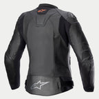 Alpinestars Læder Jakke Stella GP Plus V4, dame motorcykellæderjakke set bagfra, sort, CE-certificeret Kategori II klasse AA med strækpaneler og beskyttelsesdetaljer