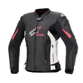 Alpinestars Stella GP Plus V4 læderjakke til damer, motorcykel racingjakke, sort med hvide og Diva Pink detaljer, førsteklasses læderkonstruktion, med lynlåse på front og mave, justerbare stropper i taljen og polstrede skuldre, feminint silhuetdesign