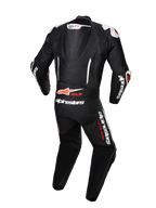 Alpinestars GP-R7 læderdragt 1-stk, sort og hvid motorcykelracerdragt set bagfra, aerodynamisk pukkel, Tech-Air® ready.