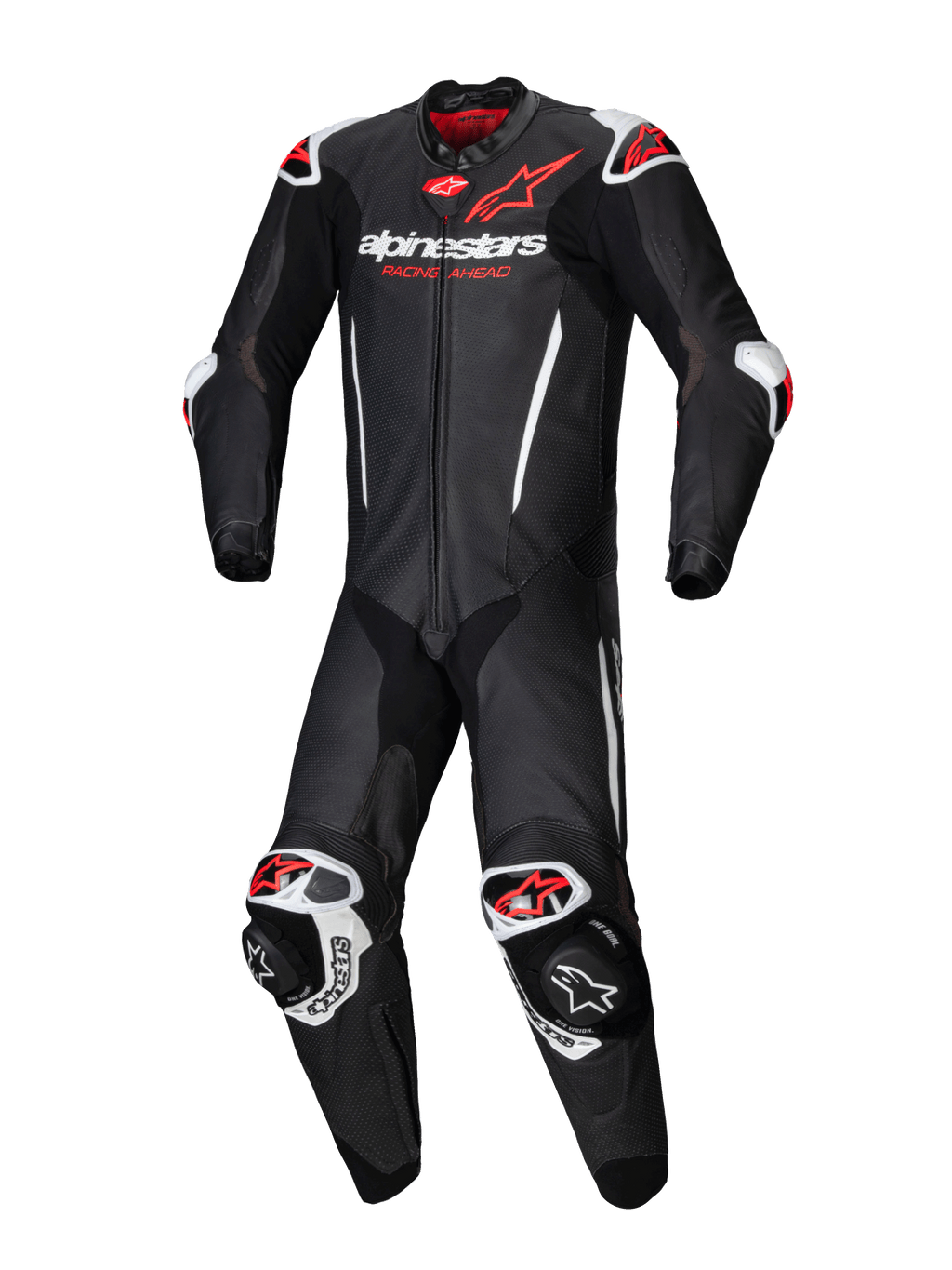 Alpinestars GP-R7 Læderdragt 1-Stk, sort/rød fluo herreracerdragt, 1,3 mm bovinlæder, Tech-Air ready, CE-certificeret AAA.