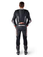 Alpinestars GP-R7 læderdragt, sort og hvid racingdragt med aerodynamisk pukkel og harmonikapaneler.