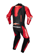 Alpinestars GP-R7 1-stk læderdragt, sort og rød motorcykelracerdragt med aerodynamisk pukkel og Tech-Air Ready-logo.