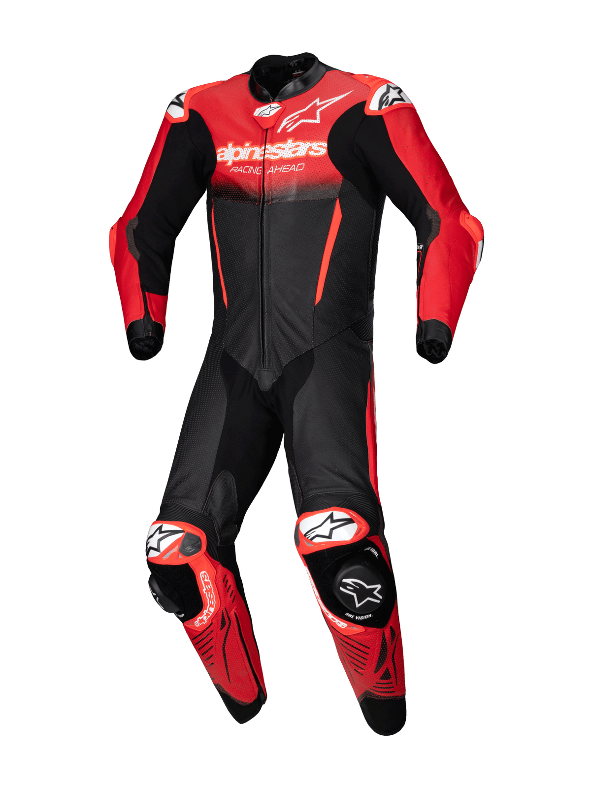 Alpinestars Læderdragt GP-R7 1-Stk i sort og rød, CE AAA-certificeret motorcykelracerdragt i bovinlæder med PLASMA-beskyttelse.