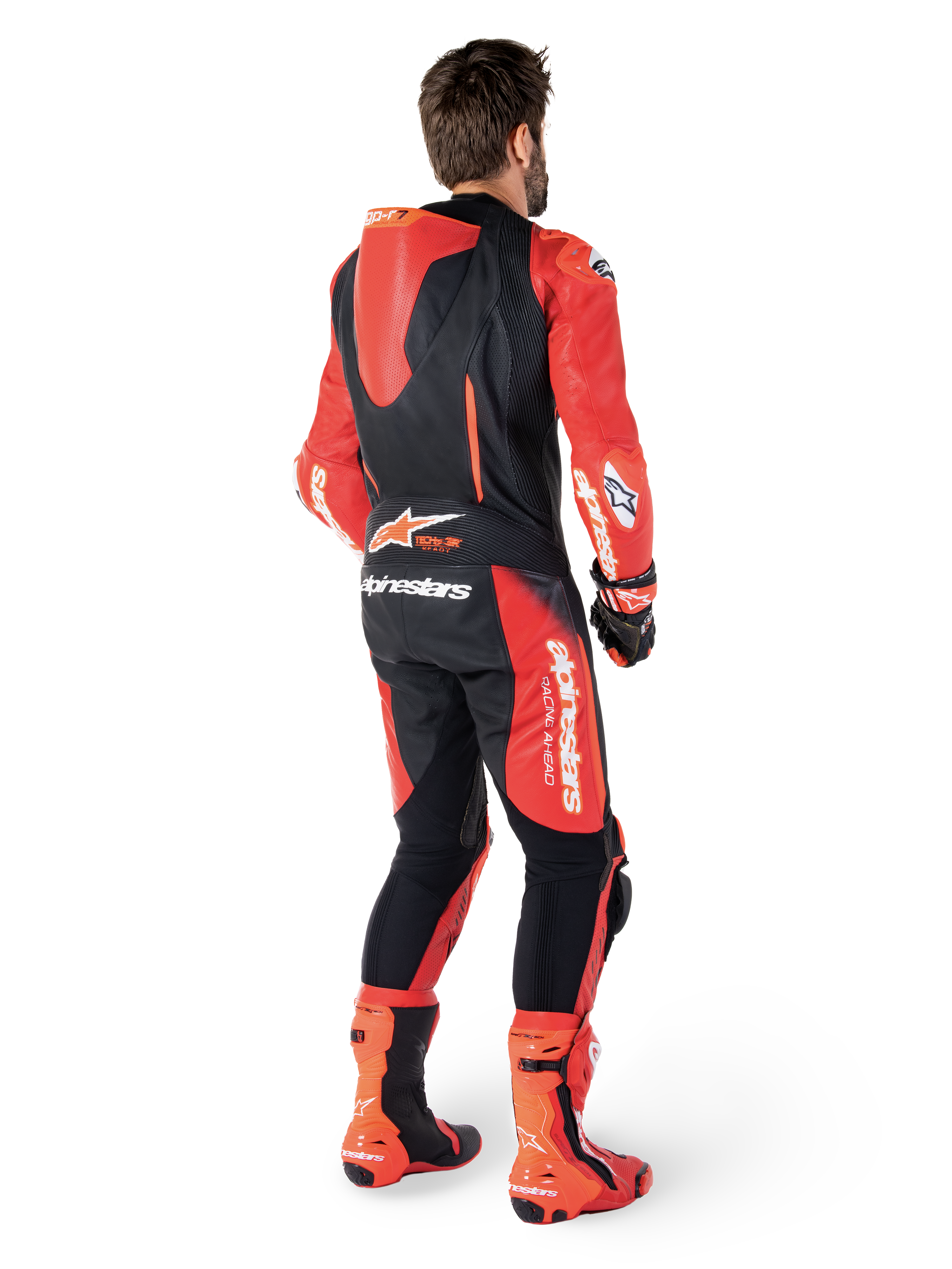 Alpinestars GP-R7 1-stk læderdragt, motorcykelracerdragt, herre, sort og rød, med aerodynamisk pukkel