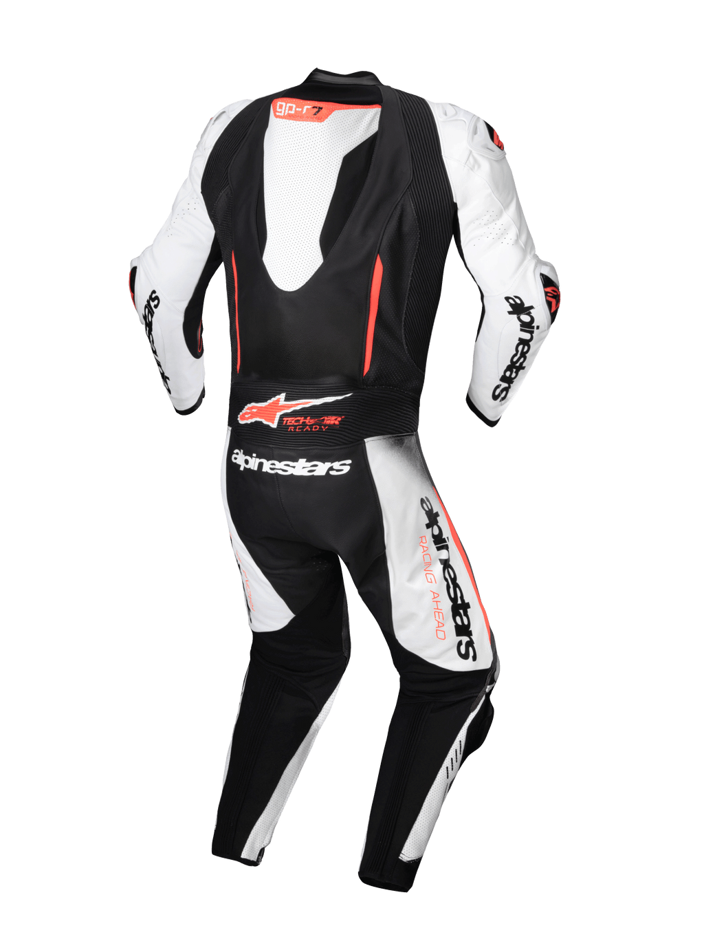 Alpinestars GP-R7 Læderdragt 1-Stk, hvid og sort motorcykelracingdragt, Tech-Air® Ready med aerodynamisk pukkel.