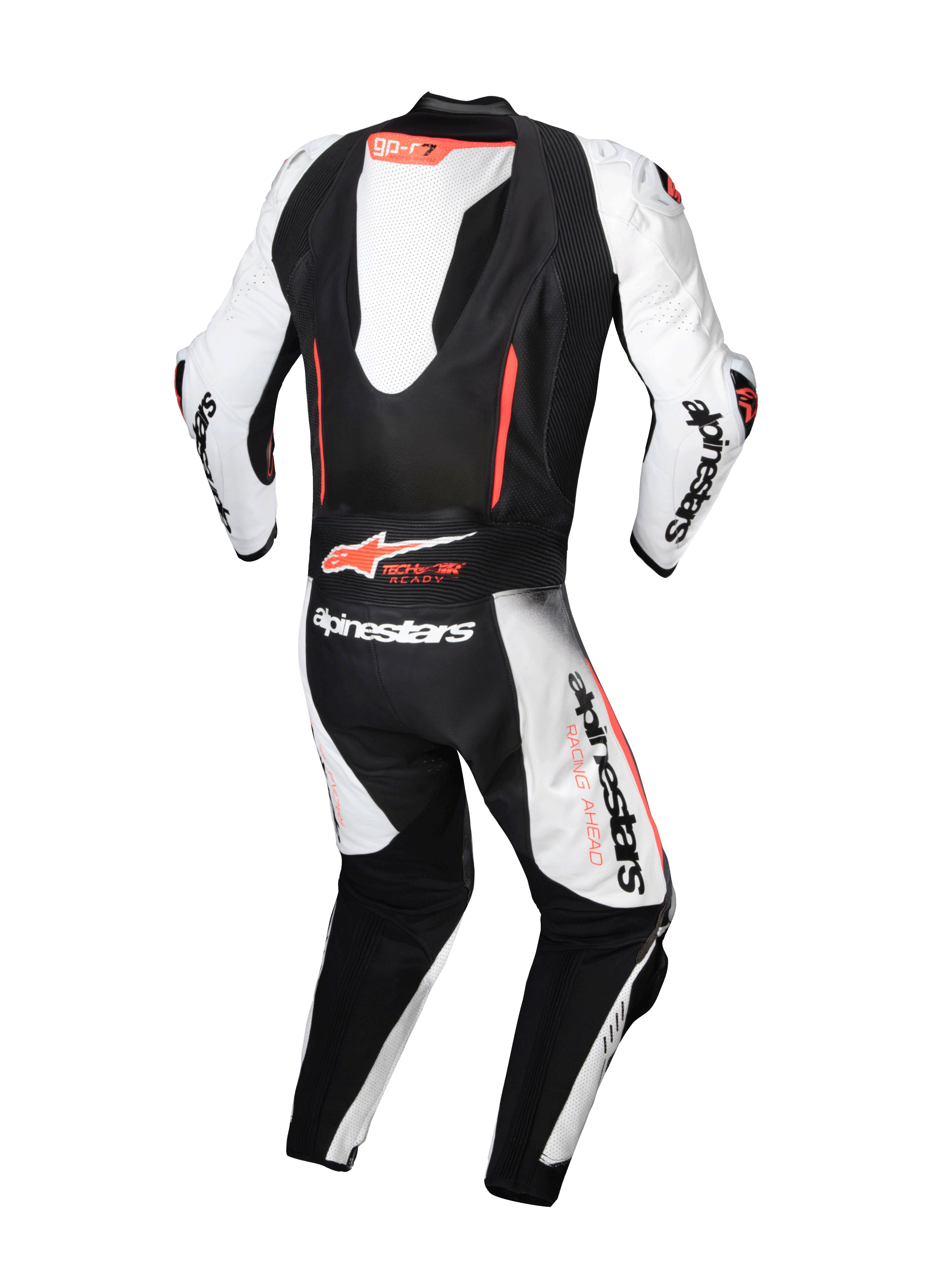 Alpinestars GP-R7 Læderdragt 1-Stk, hvid og sort motorcykelracingdragt, Tech-Air® Ready med aerodynamisk pukkel.