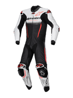 Alpinestars GP-R7 Læderdragt 1-Stk, motorcykelracingdragt i hvid, sort og rød fluo, Tech-Air Ready, premium bovinlæder.