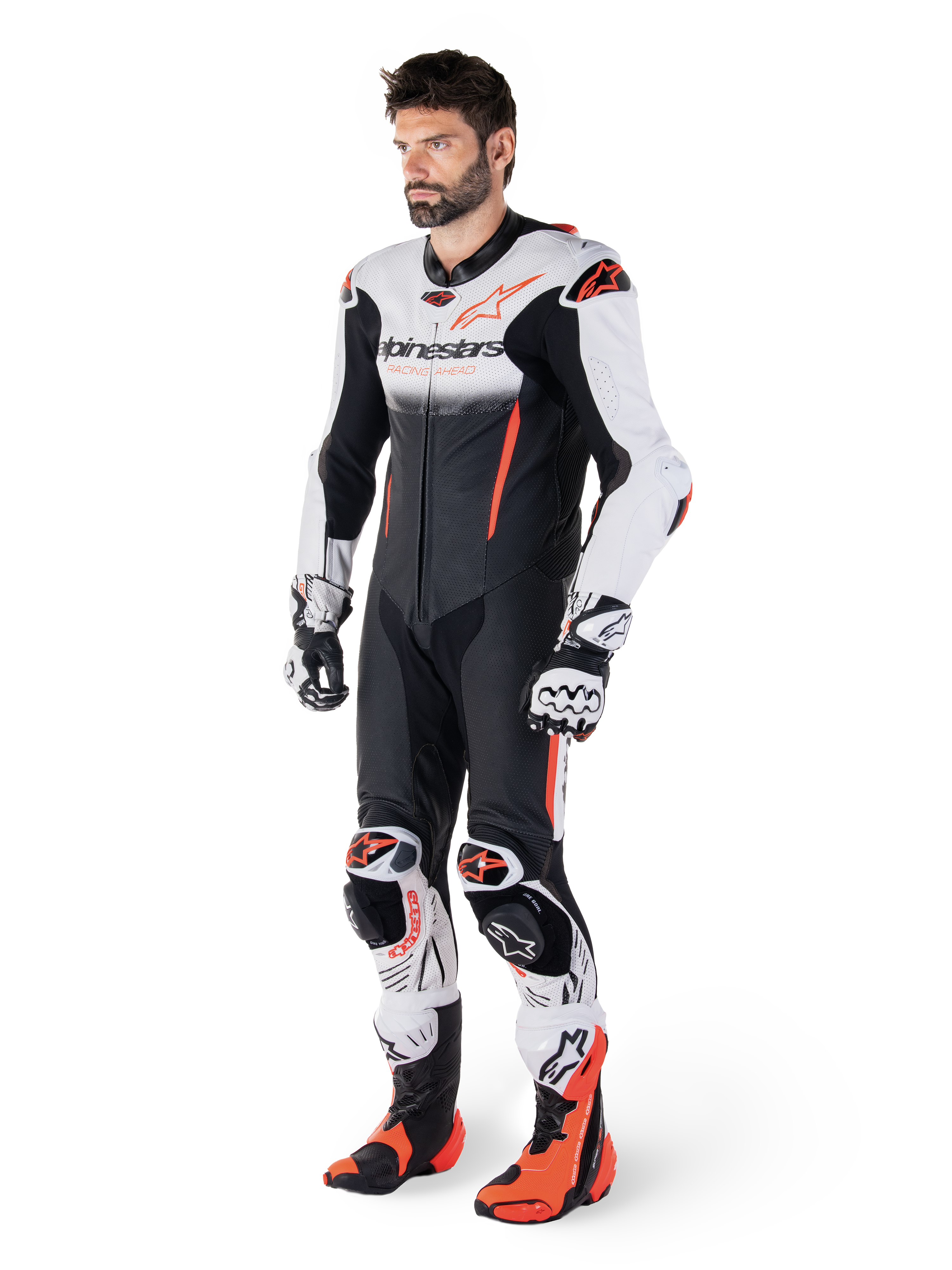 Alpinestars GP-R7 1-stk læderdragt, herre-motorcykelracerdragt, hvid og sort, CE-godkendt AAA, Tech-Air Ready