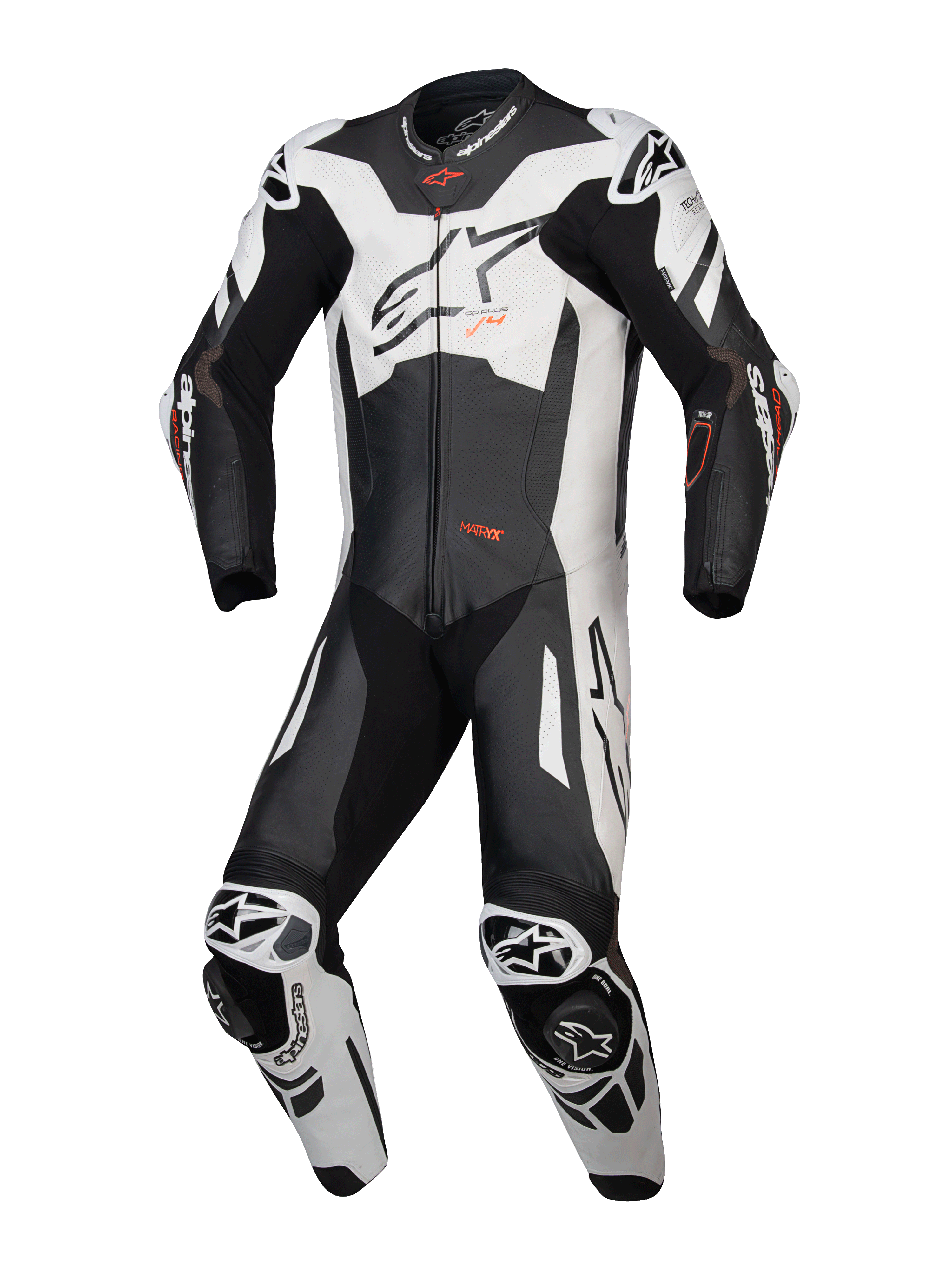 Alpinestars GP Plus V4 Sprint læderdragt 1-stk, sort, hvid og rød motorcykelracerdragt, CE-certificeret AAA, Tech-Air® klar.