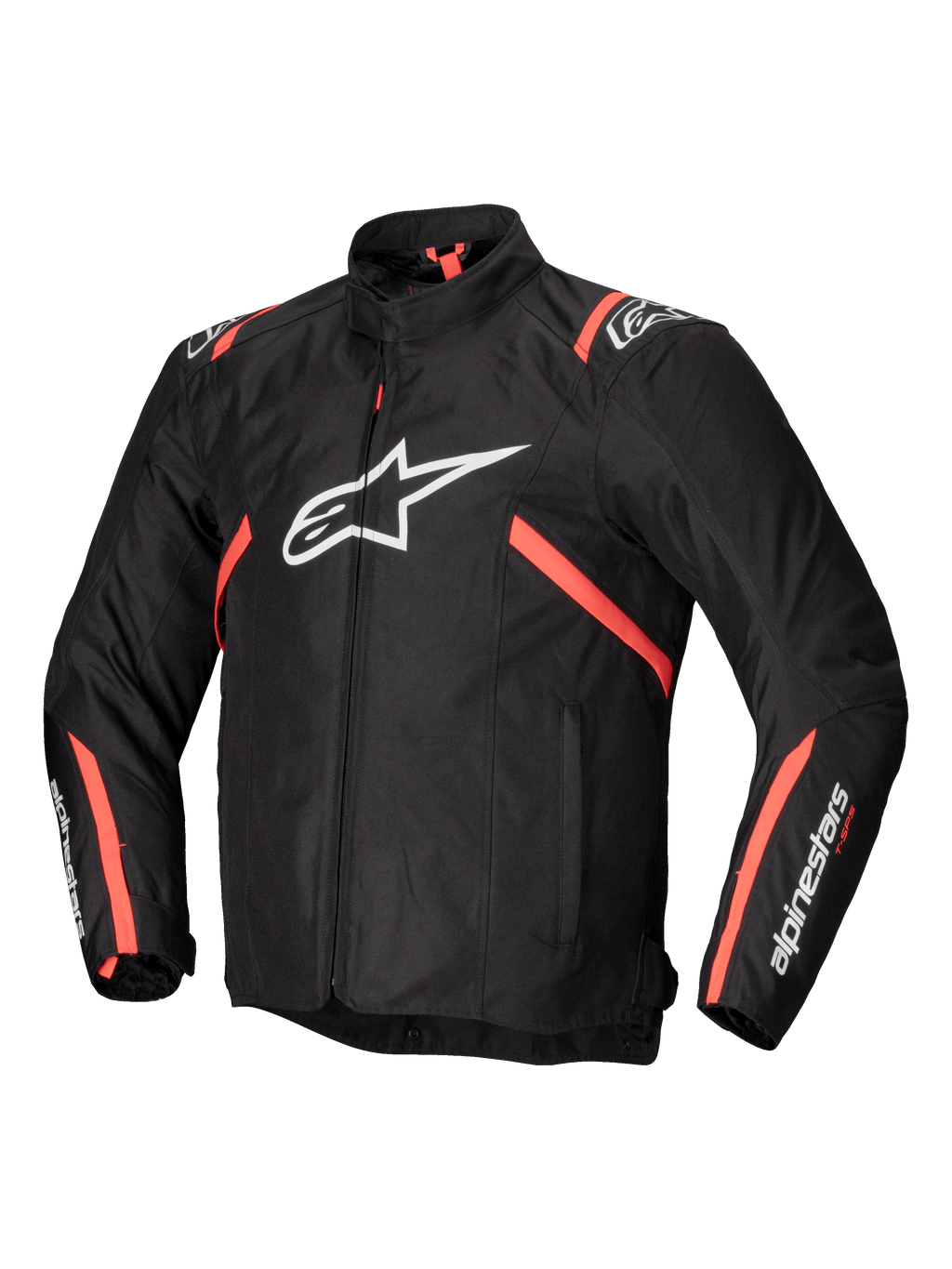 Alpinestars T-SPS V2 Vandtæt Jakke, herre-motorcykeljakke i sort med hvide og røde fluo detaljer, CE-certificeret med vandtæt konstruktion