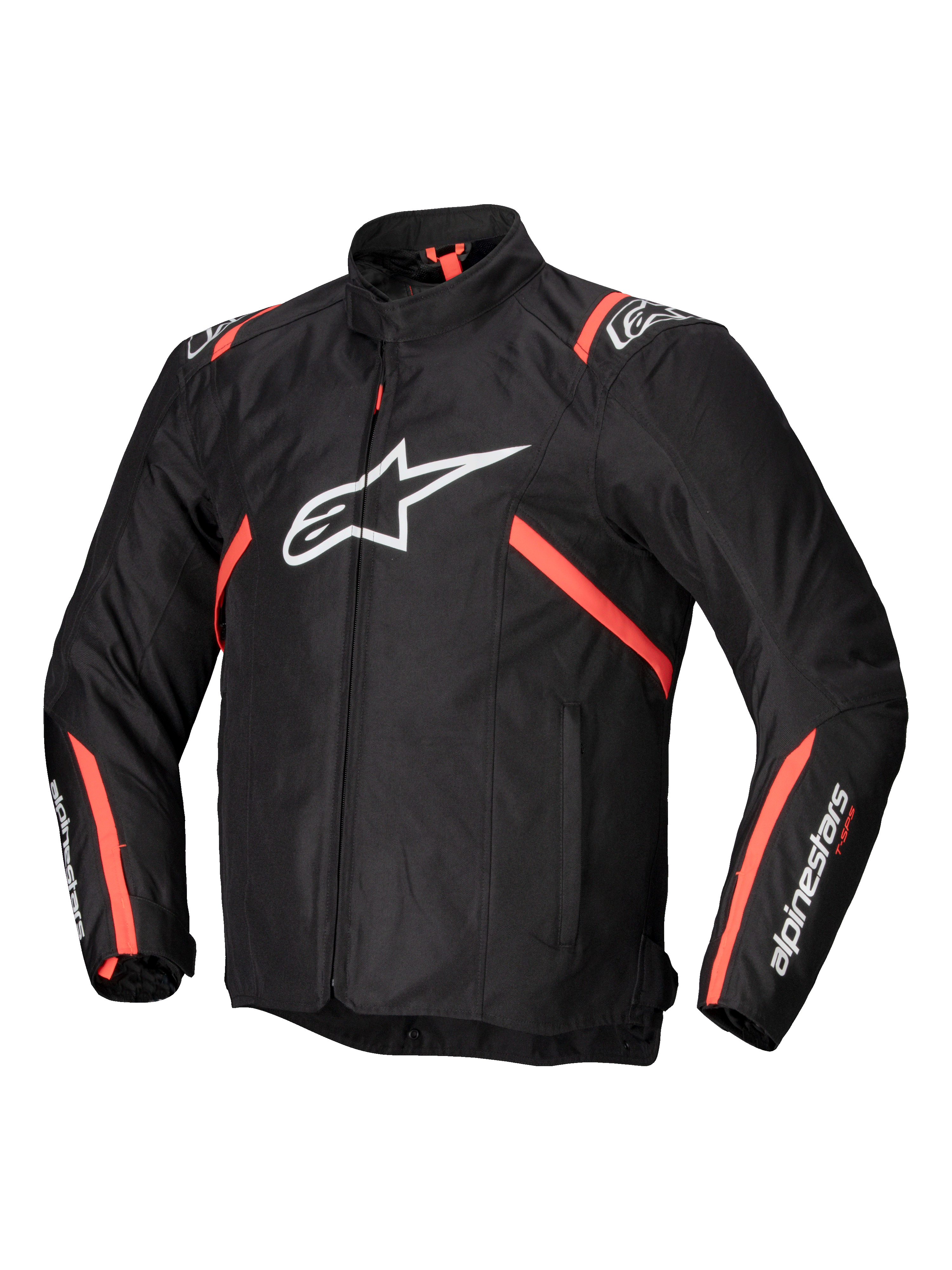 Alpinestars T-SPS V2 Vandtæt Jakke, herre-motorcykeljakke i sort med hvide og røde fluo detaljer, CE-certificeret med vandtæt konstruktion